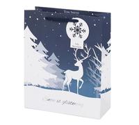 Tom Smith - Bolsa de regalo reciclable de Navidad, tarjeta de papel para invierno, país de las maravillas, blanco y azul