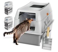 Tom & Sora Creations Caja de arena de acero inoxidable, caja de arena para tamizar gatos, caja de arena para tamizar pellets de pino y arena de arcilla, caja de arena para tamizar cerrada, XL, gris