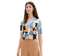 TOM TAILOR 1036800 Camiseta con Cuello en V, 31817-Diseño Abstracto Retro de Formas, L Mujeres