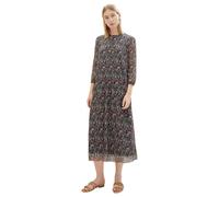 TOM TAILOR 1038715 Vestido de Malla Plisado con Botones, 32370-Azul Marino pequeño Tie Dye Floral, 42 para Mujer