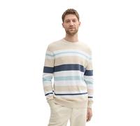 TOM TAILOR 1043234 Suéter pulóver, 36225-sand White Multi Color Stripe, M para Hombre
