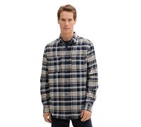 TOM TAILOR 1043798 Camisa Comfort Fit a Cuadros, 36637-navy offwhite Brown Check, L Hombres