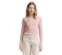 TOM TAILOR 1047730 Camiseta de Manga Larga para Mujer con Estampado de Rayas, 38586 - Rose Offwhite tee Stripe, L