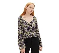 TOM TAILOR Blusa vaquera de mujer tipo camiseta con estampado, Negro (32418-estampado de flores verde lila), XXXL