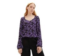 TOM TAILOR Blusa vaquera de mujer tipo camiseta con estampado, Rojo (32417-estampado de flores negro lila), S