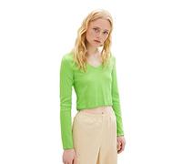 TOM TAILOR Camisa cropped de mujer vaquera de manga larga con estructura acanalada, Verde (12318-verde lima liquido), S