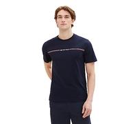 Tom Tailor Camiseta con Estampado de Rayas y Logo, Azul (10668-capitán del Cielo Azul), 3XL para Hombre
