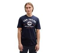 Tom Tailor Camiseta con Estampado de Rayas y Logo, Azul (10668-capitán del Cielo Azul), 3XL para Hombre