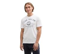 TOM TAILOR Camiseta de Algodón con Logo Estampado, Blanco (20000-blanco), XL para Hombre