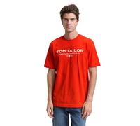 TOM TAILOR Camiseta de algodón para Hombre con Logotipo Impreso, 12913 - Tango Orange, L