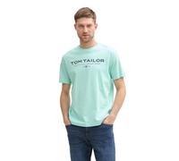 TOM TAILOR Camiseta de algodón para Hombre con Logotipo Impreso, 37105 - Verde Menta Brillante, M