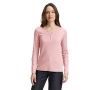 TOM TAILOR Camiseta de Manga Larga Henley con Rayas de algodón orgánico para Mujer, 11055 - Morning Pink, L
