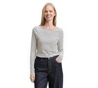 TOM TAILOR Camiseta de Manga Larga para Mujer, 38585 - Offwhite Navy tee Stripe, XL