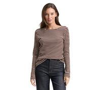TOM TAILOR Camiseta de Manga Larga para Mujer, 39137 - Brown Offwhite tee Stripe, 3XL
