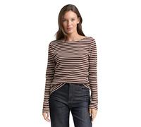 TOM TAILOR Camiseta de Manga Larga para Mujer, 39137 - Brown Offwhite tee Stripe, M