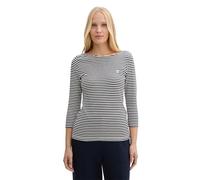 TOM TAILOR Camiseta de Manga Larga para Mujer con Estampado de Ray, 37370 - Offwhite Navy Regular Stripe, XS