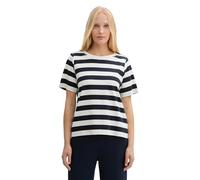 TOM TAILOR Camiseta de Mujer, 37734 - Azul Marino Offwhite Block Stripe, S