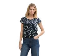 TOM TAILOR Camiseta de Mujer con Cuello Redondo, 37823 - Navy Green Dots, XS