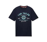 TOM TAILOR Camiseta para Hombre con Logotipo Estampado de algodón, 10302 Dark Blue, S