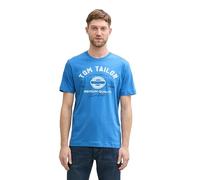 TOM TAILOR Camiseta para Hombre con Logotipo Estampado de algodón, 11356 - Azul Zafiro, S