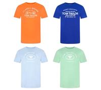 TOM TAILOR Camiseta para hombre de algodón de corte regular, juego de 4 unidades, cuello redondo, manga corta, camiseta de verano con logotipo, 100% algodón, negro, blanco, verde, rojo, azul, gris,