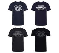 TOM TAILOR Camiseta para hombre de algodón de corte regular, juego de 4 unidades, cuello redondo, manga corta, camiseta de verano con logotipo, 100% algodón, negro, blanco, verde, rojo, azul, gris