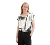 TOM TAILOR Denim 1042796 Blusa básica con Detalle Recortado, 32615-White Black Stripe, XL Mujeres