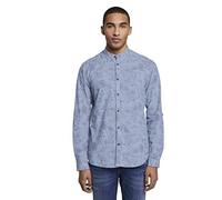 Tom Tailor Denim Blusas, camisetas y camisas estampadas con Turn-Ups y cuello Mao Impresión tropical blanca azul. S