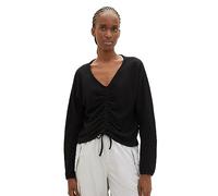 TOM TAILOR Denim Camiseta para Mujer con Detalle de Lazo y Fruncido, 14482 Deep Black, L
