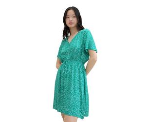 TOM TAILOR Denim Minivestido básico para Mujer con Estampado Integral, 35326 - Green Minimal Print, XL