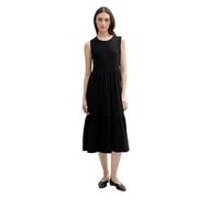 TOM TAILOR Denim Vestido Midi Acanalado y Volante para Mujer, 14482 Deep Black, XXL