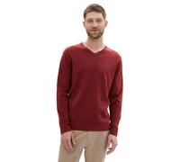 TOM TAILOR Jersey básico de algodón con Cuello en V para Hombre, 35676 - Borgoña Dark Red Melange, XL