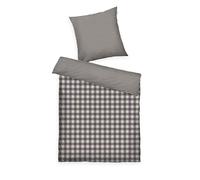 Tom Tailor - Juego de Cama de Franela, 80 x 80 cm + 135 x 200 cm, 100% algodón/Franela, con diseño Reversible y Cremallera de Marca, Classic Check Gris, Beige (Anthracite & Sunny Sand)