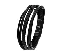 Tom Tailor Pulsera para hombre, acero inoxidable y piel, 20 + 1,5 cm, color negro, idea de regalo, viene en caja de regalo de joyería, 2100693