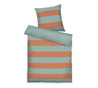 TOM TAILOR Renforcé-Bettwäsche, 70 x 90 cm + 140 x 200 cm, 100% Baumwolle/Renforcé, mit Wendemotiv und farbigem Markenreißverschluss, Bold Stripes Orange, Türkis (Warm Coral & Fresh Sage)