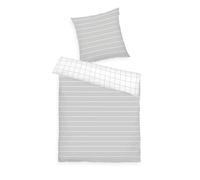 TOM TAILOR Ropa de Cama de 80 x 80 cm + 135 x 200 cm, 100% algodón/Renforcé, con diseño Reversible y Cremallera de Marca de Colores, Check & Stripes Gris, Blanco (Light Grey & Crisp White)