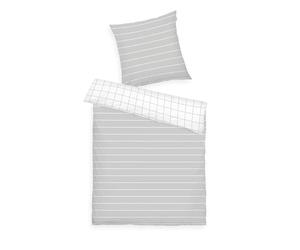 TOM TAILOR Ropa de Cama de 80 x 80 cm + 135 x 200 cm, 100% algodón/Renforcé, con diseño Reversible y Cremallera de Marca de Colores, Check & Stripes Gris, Blanco (Light Grey & Crisp White)