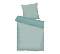 Tom Tailor Ropa de Cama de satén, 80x80 cm + 155x220 cm, 100% algodón/satén, con Doble Costura en la Almohada, Motivo Reversible y Cremallera con Logotipo de Color, Tonos Turquesa (Fresh Sage)