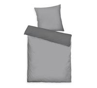 Tom Tailor Ropa de Cama de satén, 80x80 cm + 155x220 cm, 100% algodón/satén, con Doble Costura en la Almohada, Motivo Reversible y Cremallera con Logotipo de Color, Tonos Gris (Moody Grey)