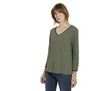 TOM TAILOR Señoras Camiseta de manga larga con cuello en 1022681, 25211 - Green Navy Popcorn Structure, XL