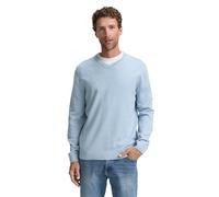 TOM TAILOR Suéter de Punto con Cuello en V, 38676 - Light Metal Blue Melange, S