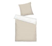 TOM TAILOR Sunny Sand & Crisp White - Juego de Ropa de Cama (80 x 80 cm + 135 x 200 cm, 100% algodón/Renforcé, con diseño Reversible y Cremallera de Marca de Colores, Check & Stripes Beige)