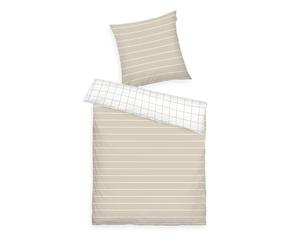 TOM TAILOR Sunny Sand & Crisp White - Juego de Ropa de Cama (80 x 80 cm + 135 x 200 cm, 100% algodón/Renforcé, con diseño Reversible y Cremallera de Marca de Colores, Check & Stripes Beige)