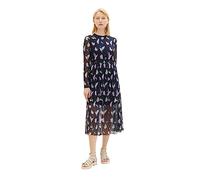 TOM TAILOR Vestido de malla vaquera de mujer con estampado, Azul (29961-Estampado floral abstracto azul marino), 3XL