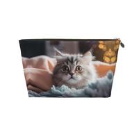 Tom Thumb Pattern - Bolsa de cosméticos para mujer, de piel, portátil, de gran capacidad, con cremallera, bolsa de almacenamiento, Gold, Talla única