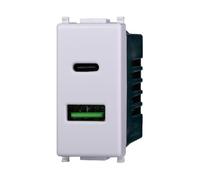 Toma cargador doble USB 2 en 1 Type-A + Type-C compatible Vimar Plana 5 Vdc 3,1 A color blanco 3002