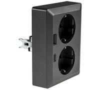 Toma con contacto de protección MILOS Toma doble de 2 vías 1 en 2 instalación de empotrar en caja de empotrar 250V~/16A con USB-A USB-C PD antracita