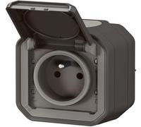 Toma de corriente 2P+T LEGRAND impermeable Plexo antracita 16A 250V ~ IP55 IK08 viene completo para fijación de saliente