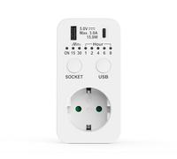 Toma de Corriente con Temporizador de 230 V, de Corriente de Cuenta atrás, con conexión USB y USB C, de Corriente con Temporizador programable, Interruptor Blanco