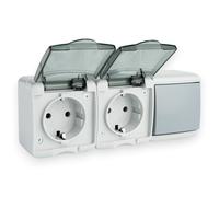 Toma de corriente de 2 vías con tapa de cristal ahumado e interruptor de luz IP44 230V 16A toma de corriente de montaje interruptor basculante interruptor basculante horizontal a prueba de polvo